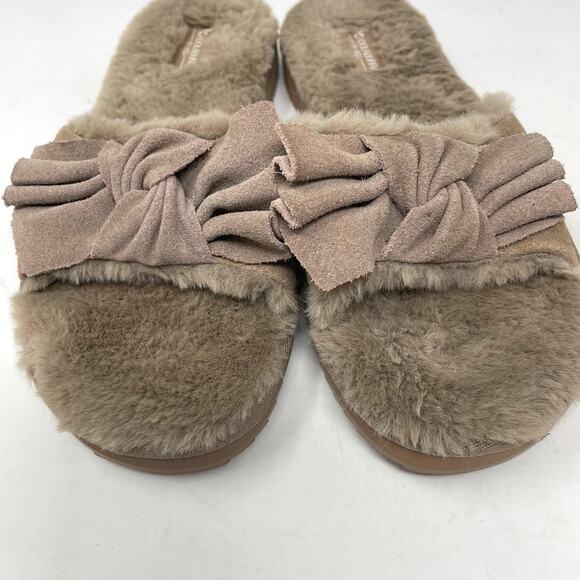 Koolaburra By UGG  Ishani Suede Bow Faux Fur Slippers Slides Amphora Taupe 10 - Picture 5 of 14